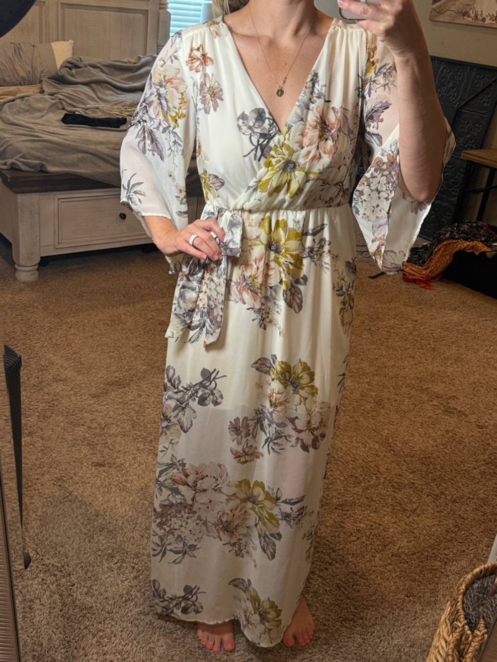 bailey blue Cream Floral Wrap Maxi Dress
